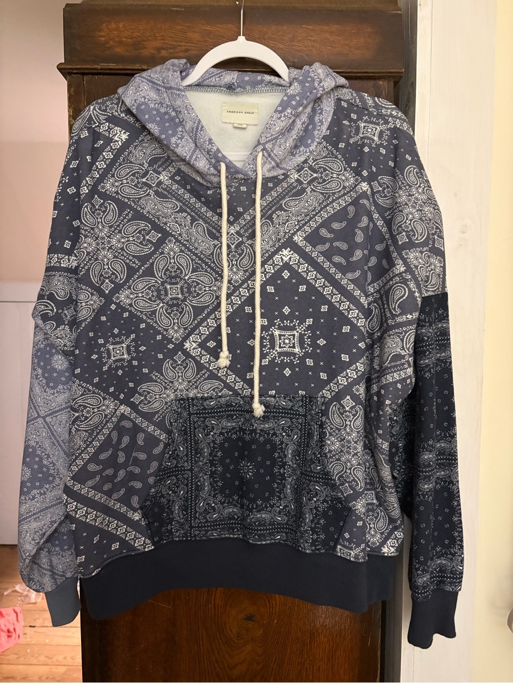 American Eagle Outfitters Navy Bandana Print Crewneck Hoodie